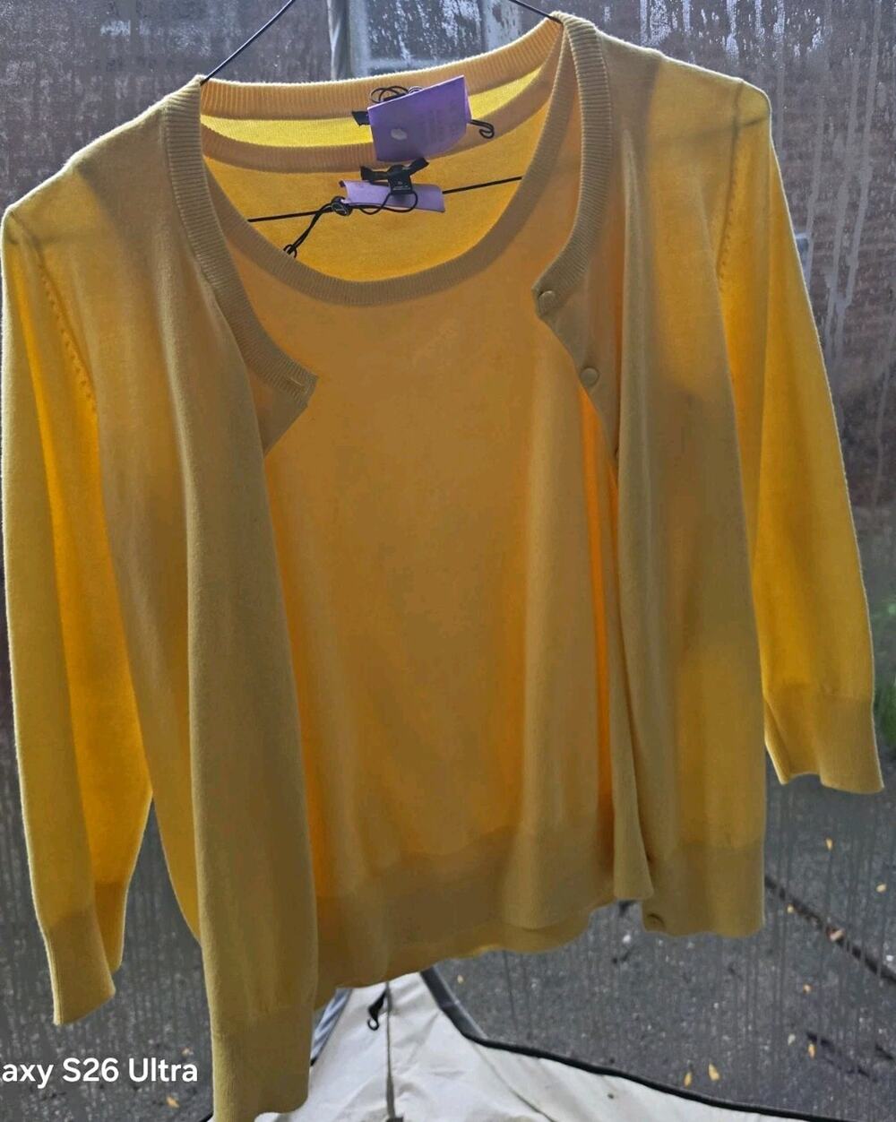 Talbots Duo Pima Cotton Yellow Button Raglan 3/4 Sleeve Cardigan/Top Sweater S
